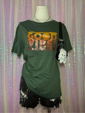 Basico Green & Orange “Good Vibes” Unisex Tee Shirt (L) ★彡